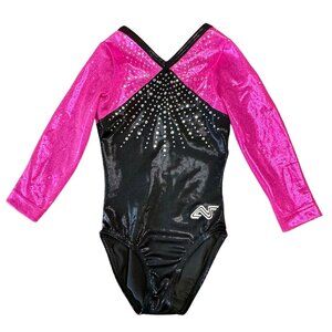 ALPHA FACTOR Gymnastics Competition Leotard Girls 6X-7 INT Pink & Black Girl Leo